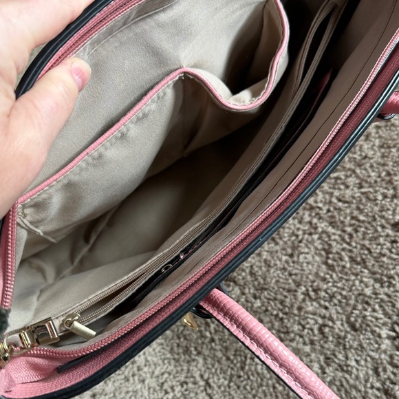 FAUX Michael Kors Pink Textured‎ Leather Tassel Tote Gold purse hand bag Barbie - Picture 6 of 8